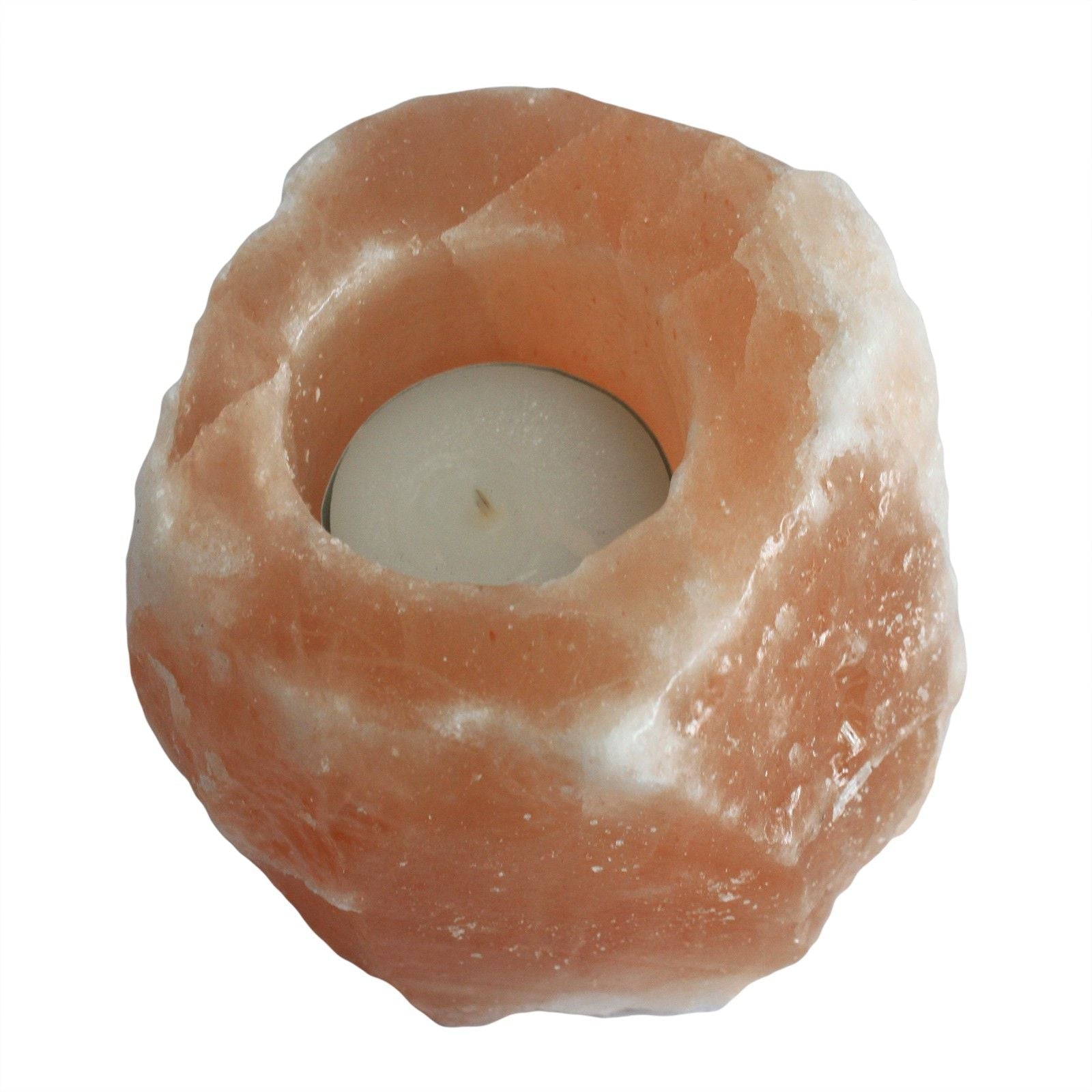 Alt-tag: Himalaya saltljushållare – 10x10x10 CM, naturlig rosa Himalaya-kristallsalt ljushållare för värmeljus på vit bakgrund