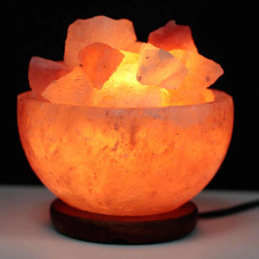 Salt Fire Bowl with Chunks – 15 CM × 9 CM, cuenco de sal del Himalaya con trozos de sal iluminados, luz ambiental para decoración del hogar
