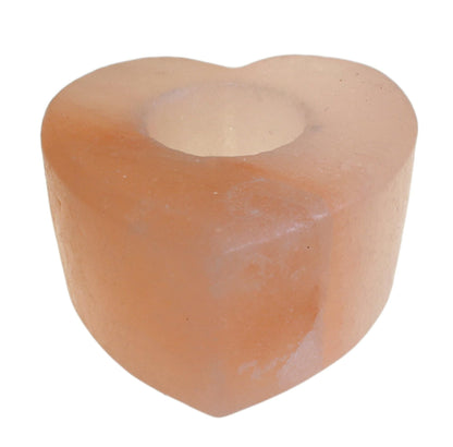 Alt Tag: Himalayan Heart Candle Holder – Medium heart-shaped Himalayan salt candle holder, medium size 10x12x9 cm, natural pink salt finish