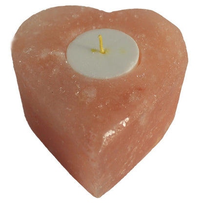 Alt Tag: Himalayan Heart Candle Holder – Medium heart-shaped Himalayan salt candle holder with tealight, medium size 10x12x9 cm
