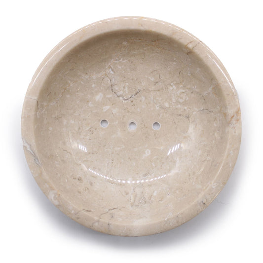 Alt Tag: Honey Marble Stone Soap Dish – 11.5x11.5 CM, round honey-toned marble soap holder with drainage holes