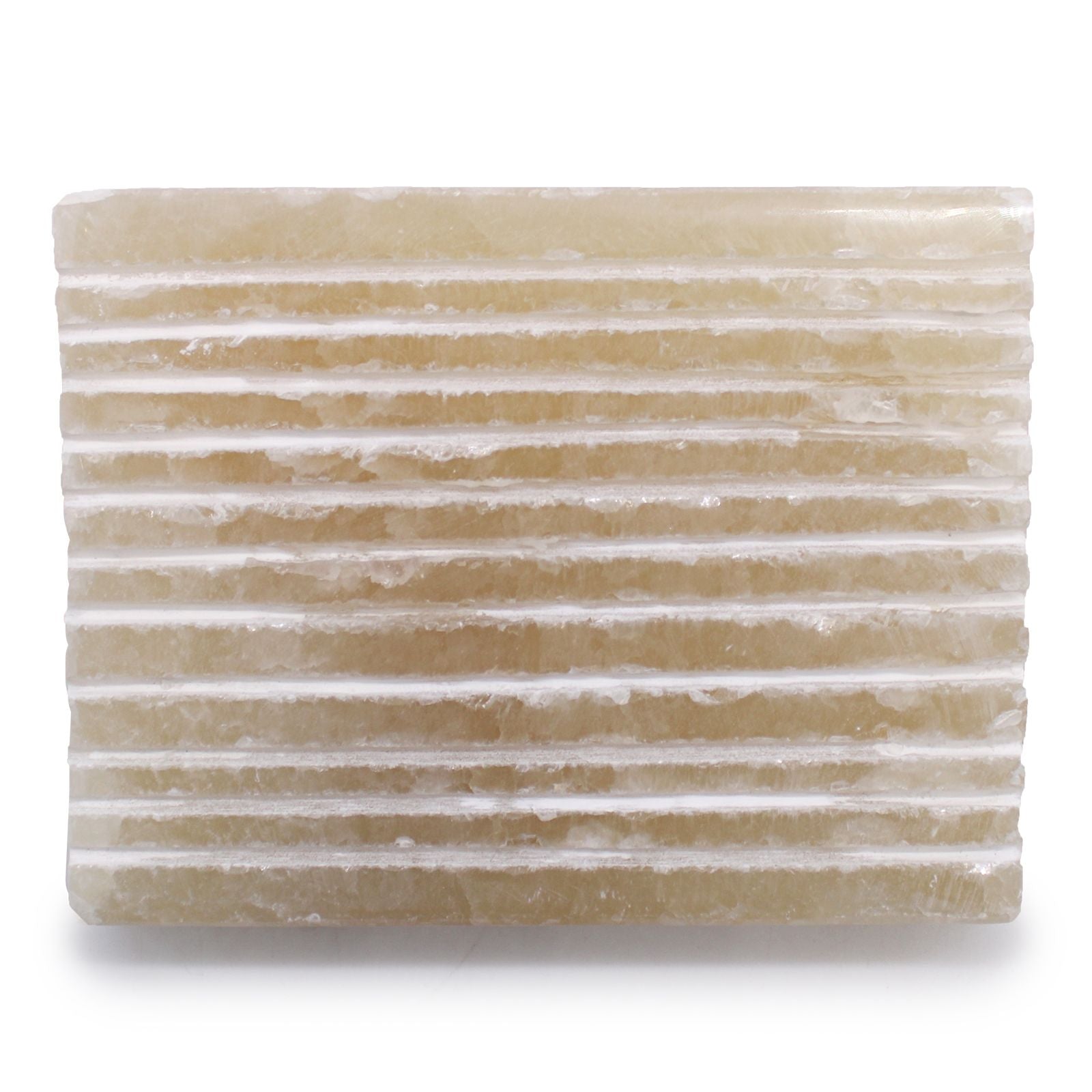 Alt Tag: Honey Onyx Stone Soap Dish – 11.5x9x2 CM, rectangular ribbed honey onyx stone soap dish in natural beige tones