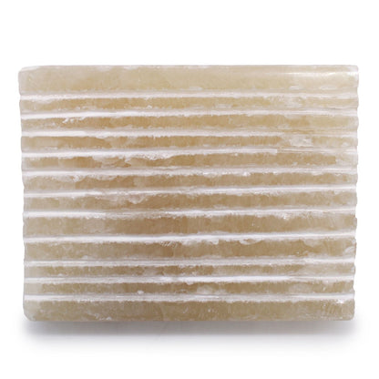 Alt Tag: Honey Onyx Stone Soap Dish – 11.5x9x2 CM, rectangular ribbed honey onyx stone soap dish in natural beige tones