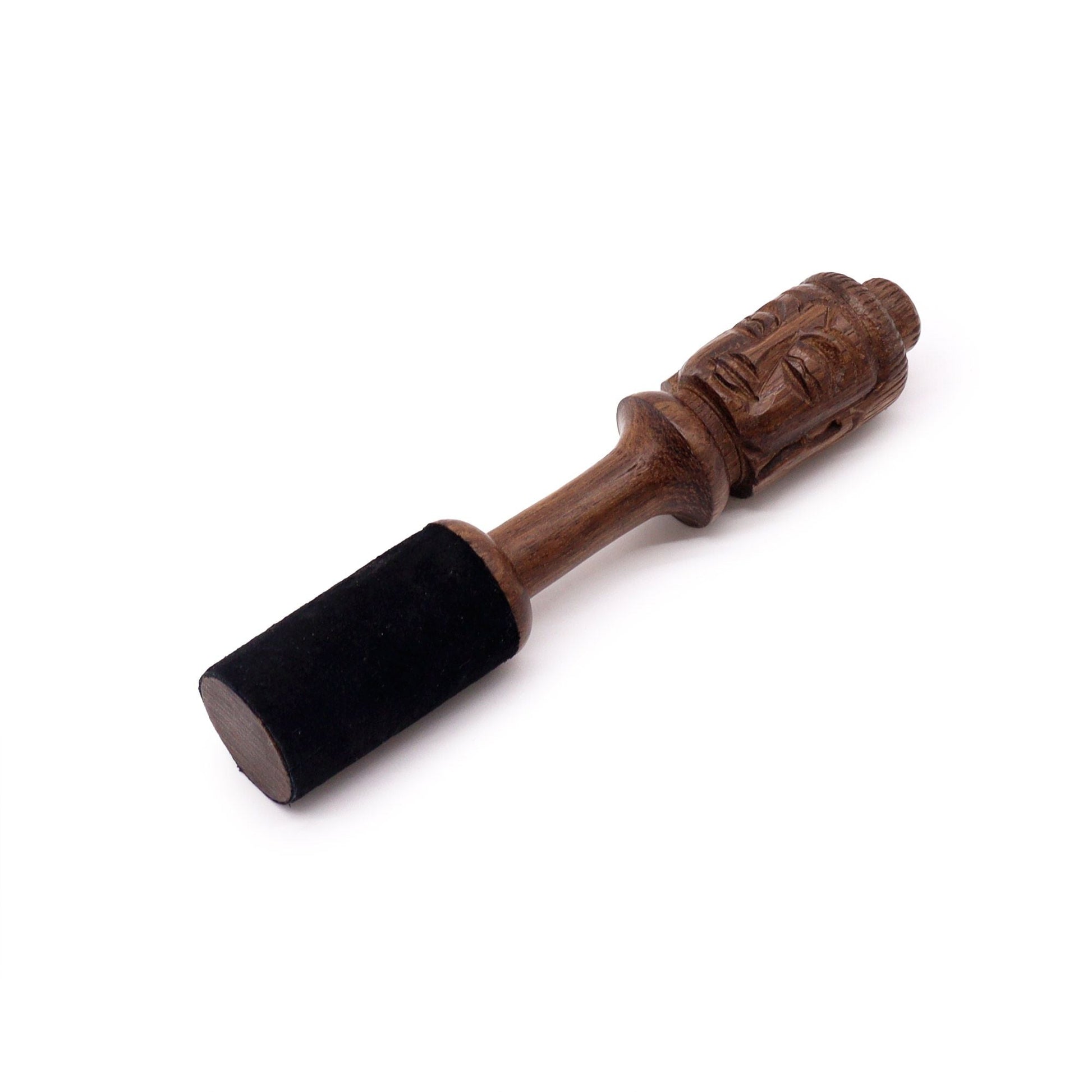 Kunstvoll geschnitzter Holzstab – 14CM Buddha Design Klangschalen-Schlägel aus Holz mit geschnitztem Griff und schwarzer Gummispitze