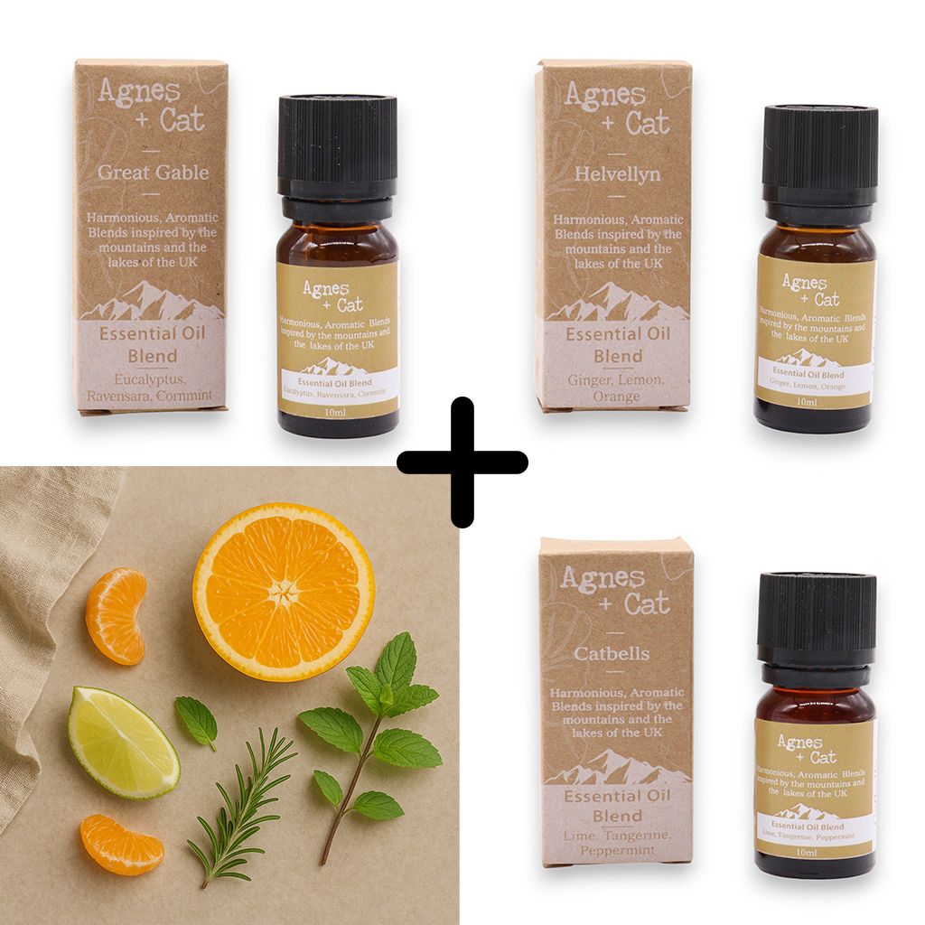 Alt Tag: Invigorating Essential Oil Trio – Energy Boost Set with ginger, lemon and sweet orange blends, three boxed essential oil bottles
