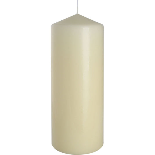 Alt Tag: Ivory Paraffin Pillar Candle – 80x200 MM ivory paraffin wax pillar candle with pointed top, freestanding on white background
