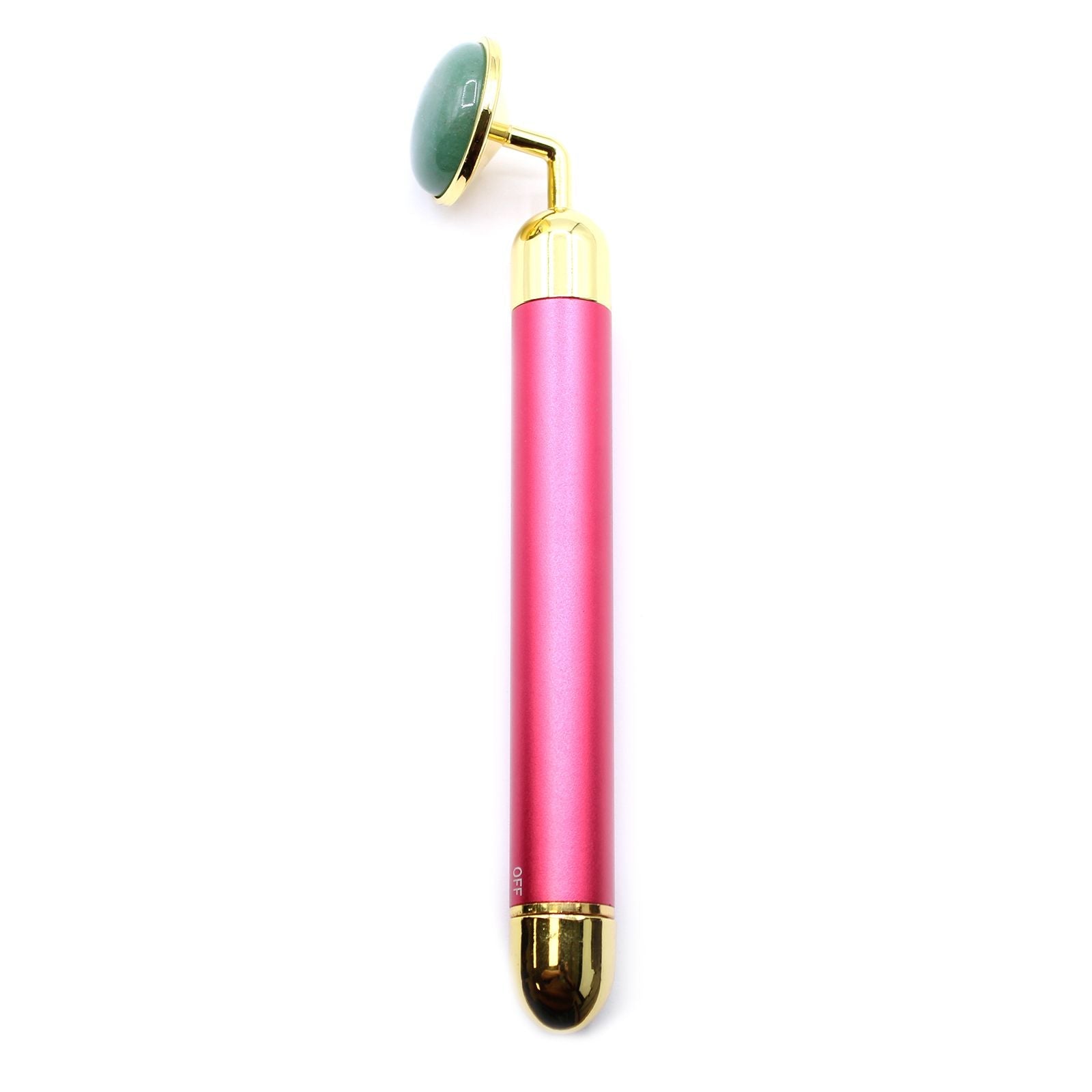 Jade Gemstone Face Roller – 15.5 CM con mango rosa y cabezal de jade verde, rodillo facial de metal pulido