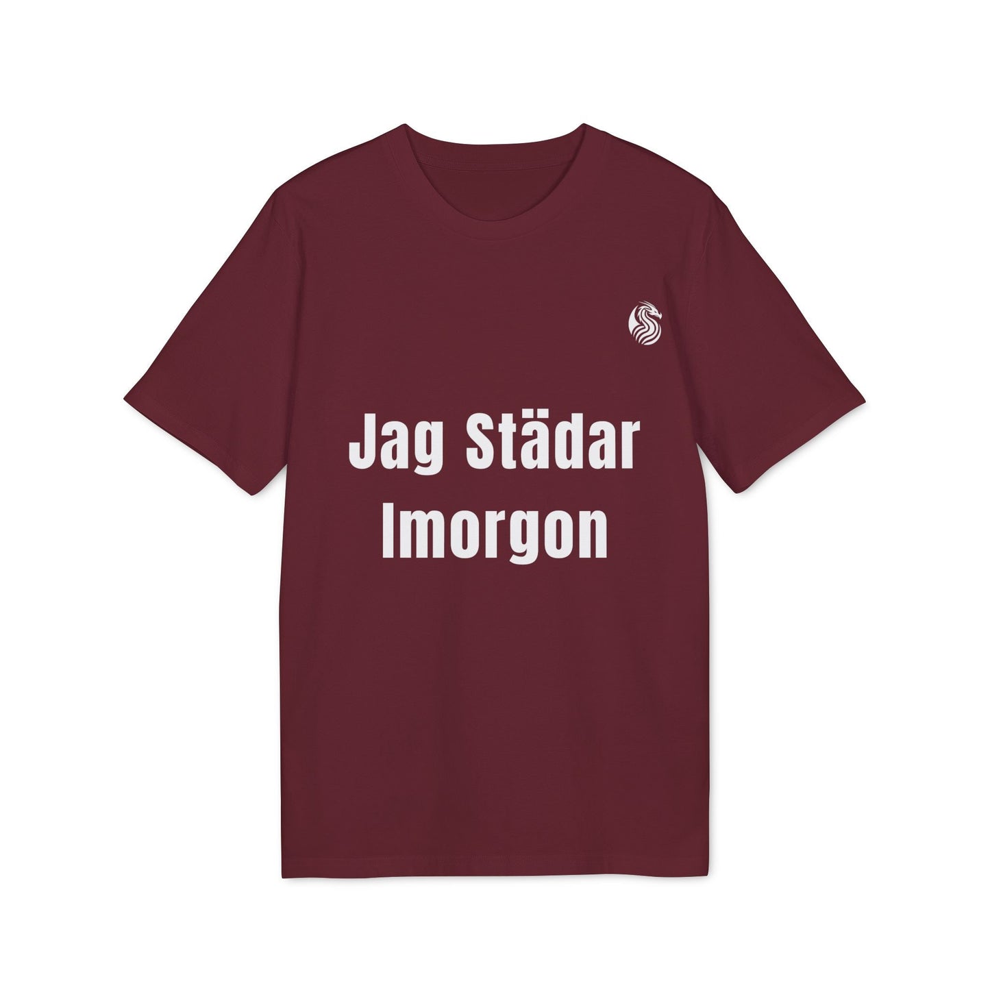 Jag Städar Imorgon Ungdom 100% Organic Cotton T-Shirt maroon youth tee with “Jag Städar Imorgon” text graphic