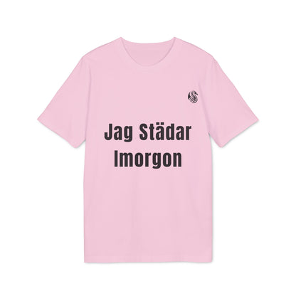 Alt Tag: Jag Städar Imorgon Ungdom 100% Organic Cotton T-Shirt i rosa med texten "Jag Städar Imorgon" framtill