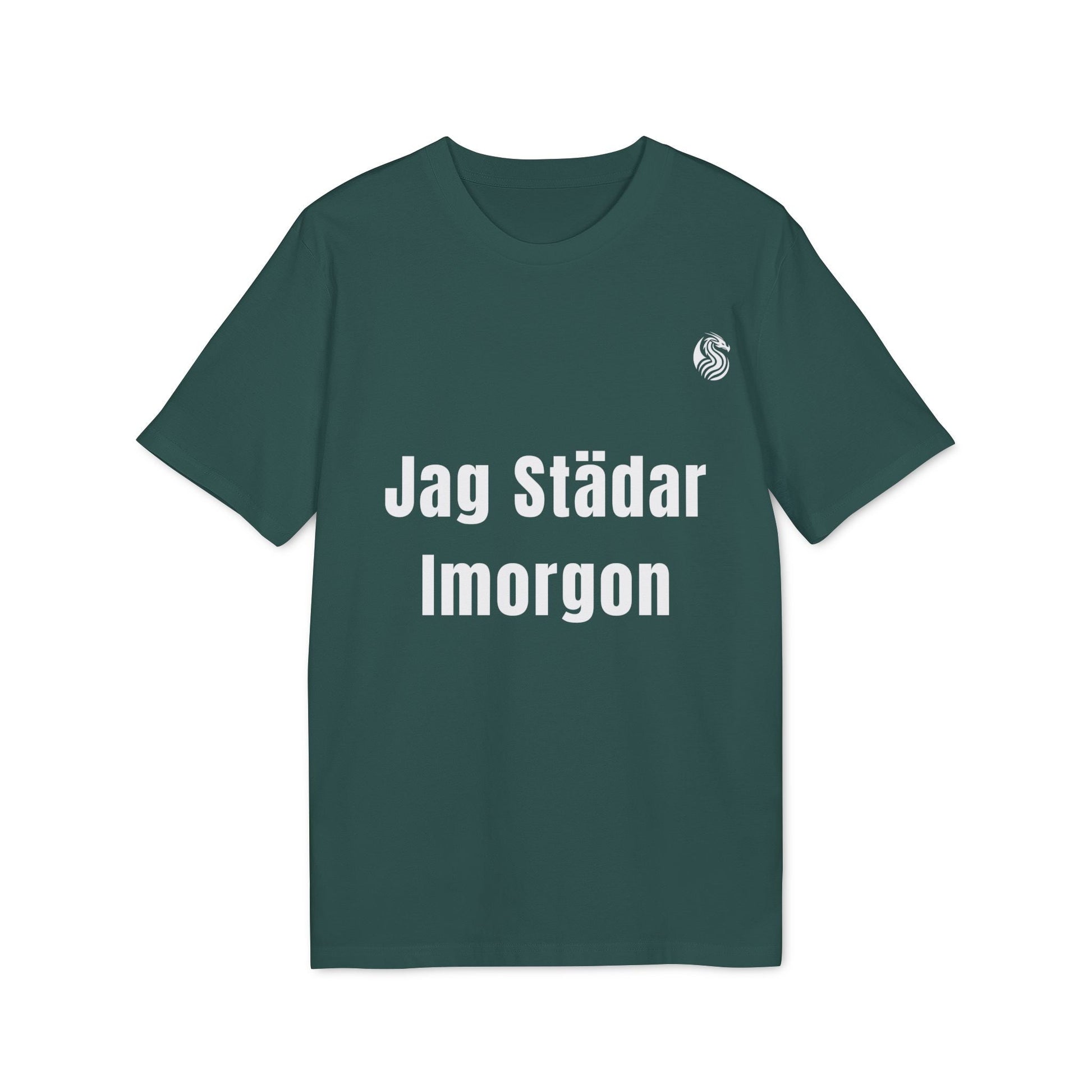 Jag Städar Imorgon Ungdom 100% Organic Cotton T-Shirt verde oscuro para jóvenes con texto “Jag Städar Imorgon” en el frente