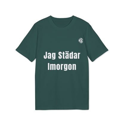 Jag Städar Imorgon Ungdom 100% Organic Cotton T-Shirt verde oscuro para jóvenes con texto “Jag Städar Imorgon” en el frente
