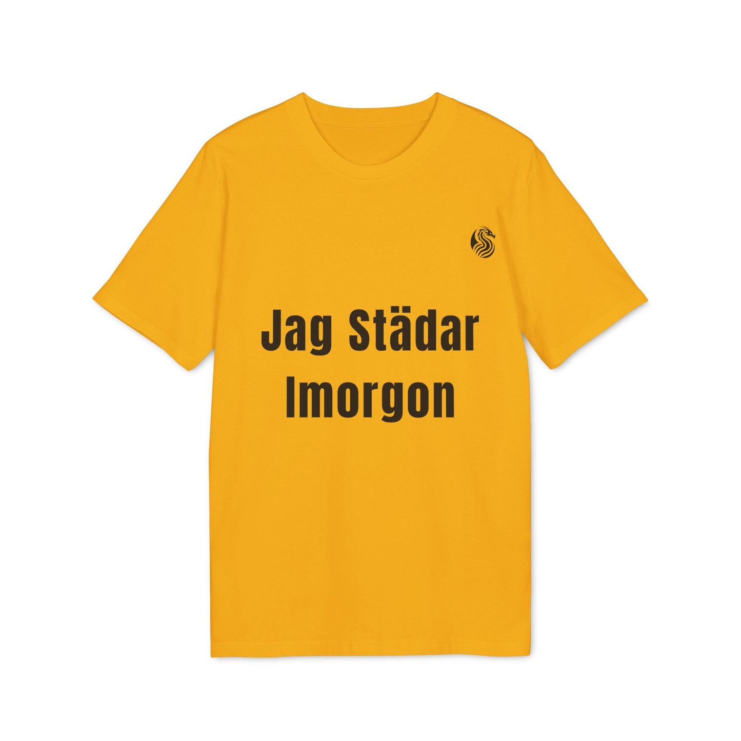 Jag Städar Imorgon Ungdom 100% Organic Cotton T-Shirt amarillo con texto “Jag Städar Imorgon” en negro, camiseta juvenil