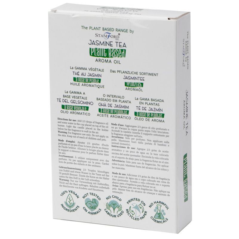 Jasmine Tea Aroma Oil – 44 G en caja, aceite aromático vegetal Stamford Jasmine Tea, empaque blanco con texto multilingüe
