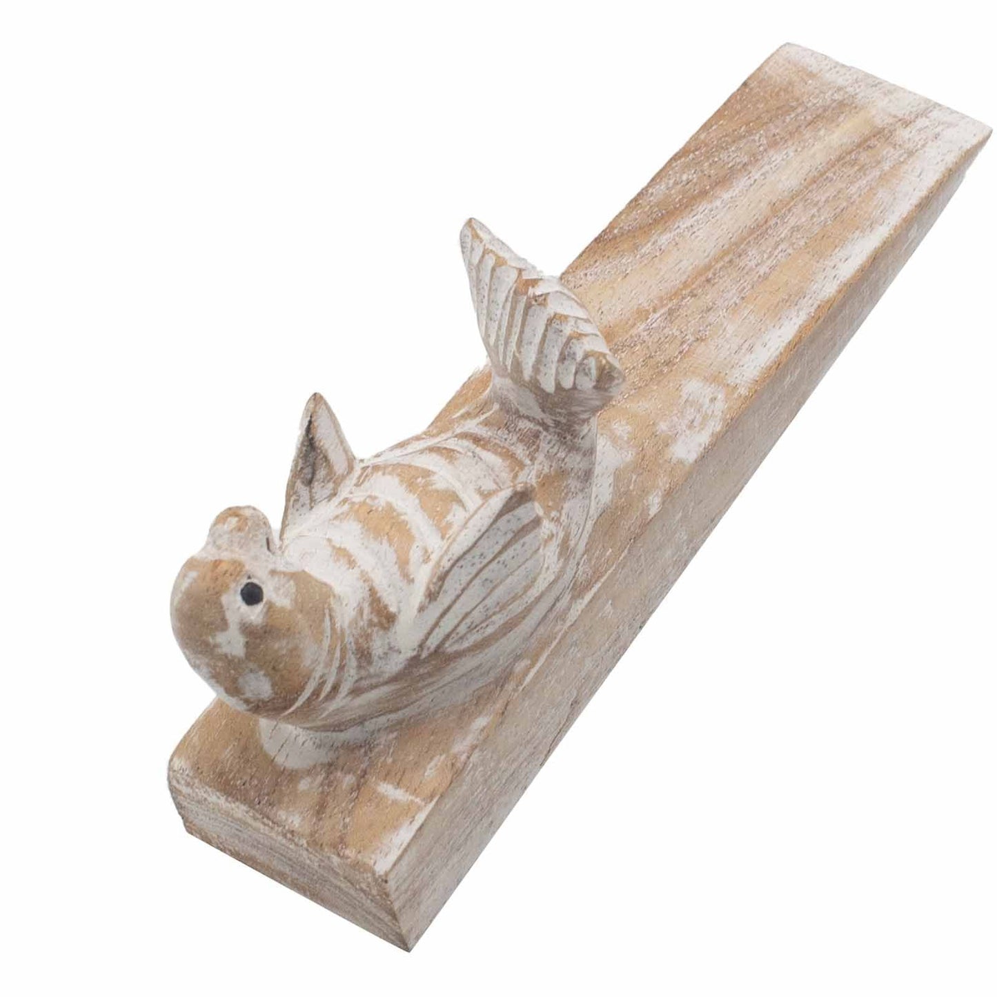 Jempines Wood Doorstop – Baby Seal 16.5x4x6 CM hand-carved baby seal wooden doorstop wedge, rustic whitewash finish