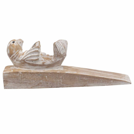 Jempines Wood Doorstop – Baby Seal 16.5x4x6 CM hand-carved wooden baby seal door wedge, side view
