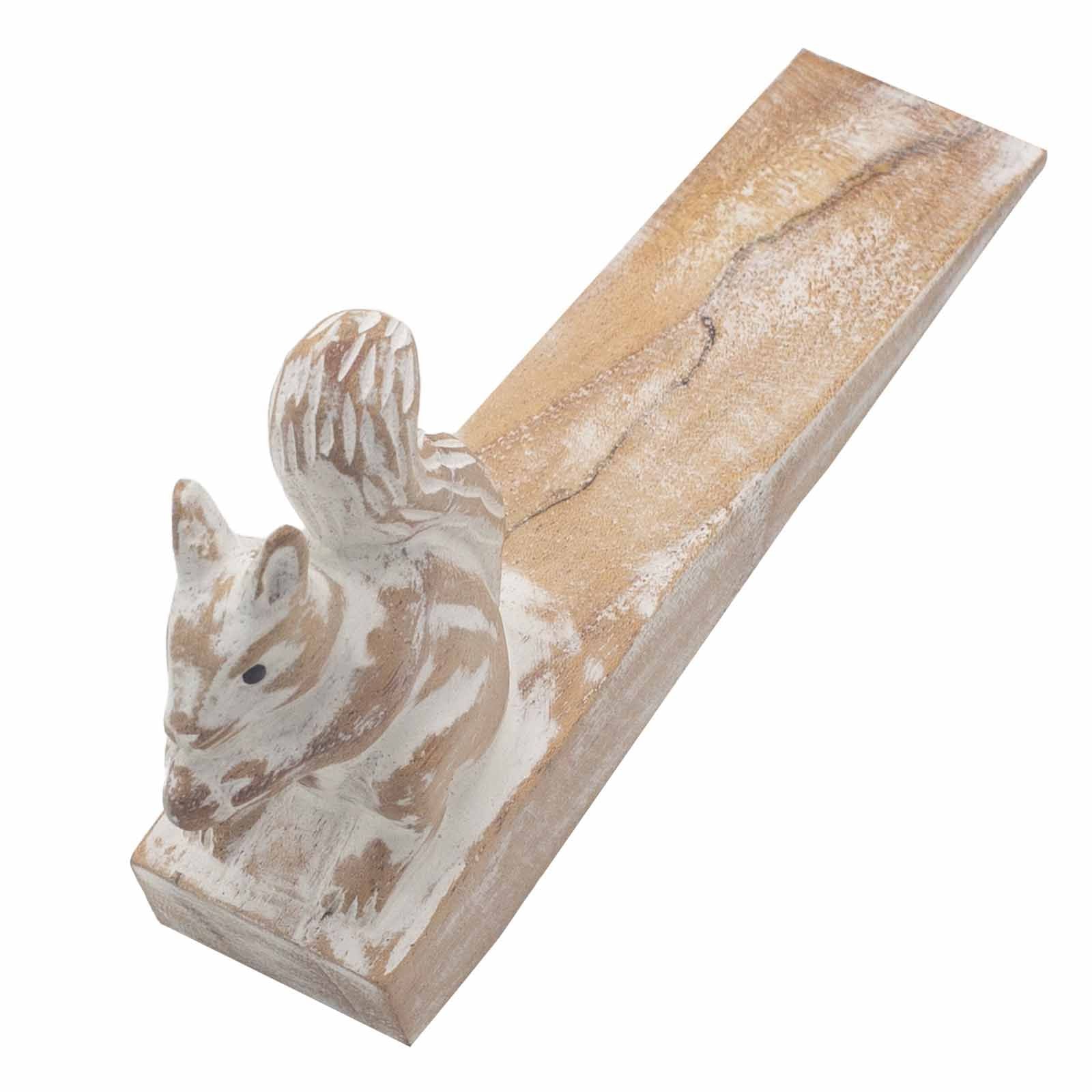 Alt Tag: Jempines Wood Squirrel Doorstop – 16x4x9 CM hand carved wooden squirrel wedge doorstop, rustic natural wood finish