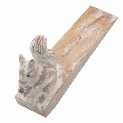 Alt Tag: Jempines Wood Squirrel Doorstop – 16x4x9 CM hand carved wooden squirrel wedge doorstop, rustic natural wood finish