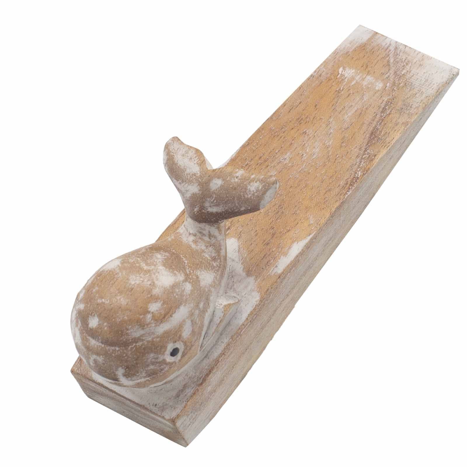 Jempines Wood Whale Doorstop – 15x4x6 CM hand-carved wooden whale doorstop in natural finish, coastal decor