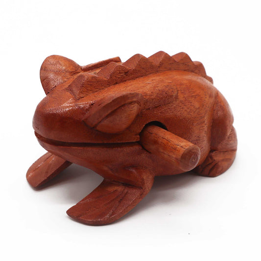 Alt Tag: Jempinis Wood Croaking Frog – Large 13 CM hand-carved Balinese wooden frog percussion instrument, 13 cm decorative sound maker