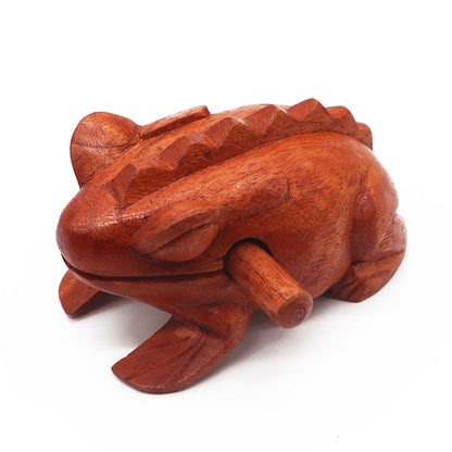 Alt Tag: Jempinis Wood Croaking Frog – Large 13 CM hand-carved Balinese jempinis wood frog with wooden stick musical decor, 13 cm