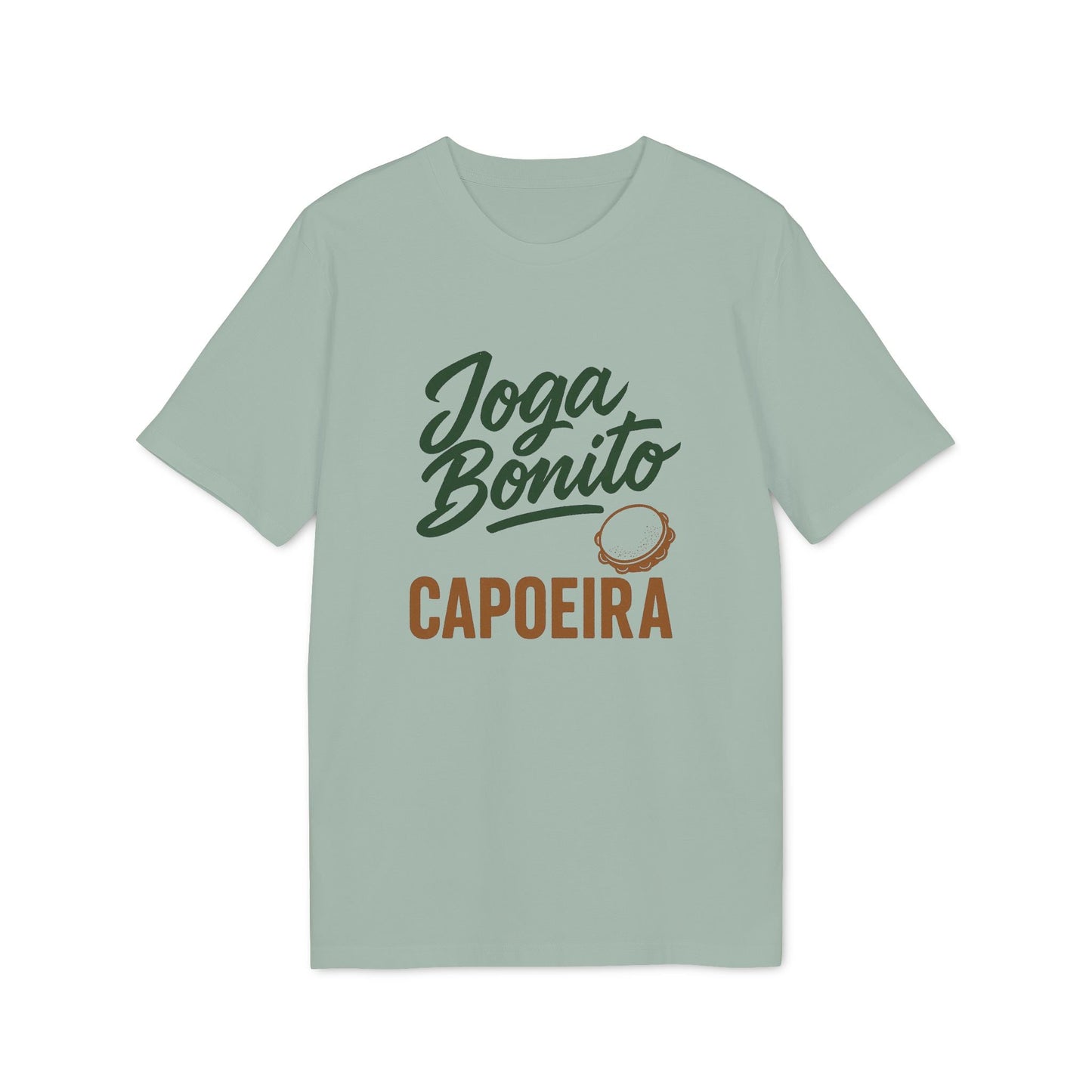 Joga Bonito Capoeria Sustainable Unisex Tee in sage green with Joga Bonito Capoeira graphic print