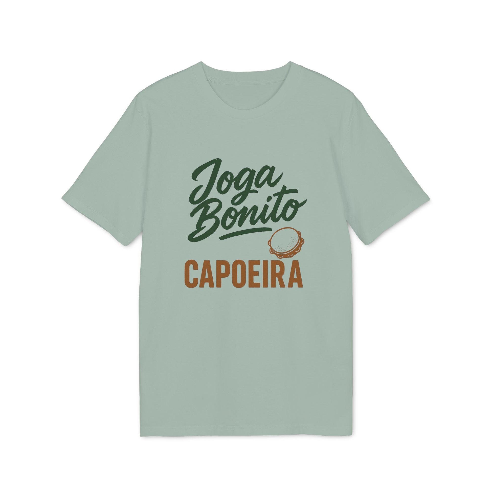 Joga Bonito Capoeria Sustainable Unisex Tee in sage green with Joga Bonito Capoeira graphic print