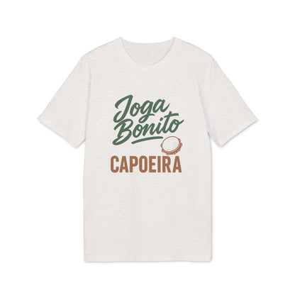 Joga Bonito Capoeria Sustainable Unisex Tee camiseta unisex sostenible color crema con gráfico "Joga Bonito" y "CAPOEIRA"
