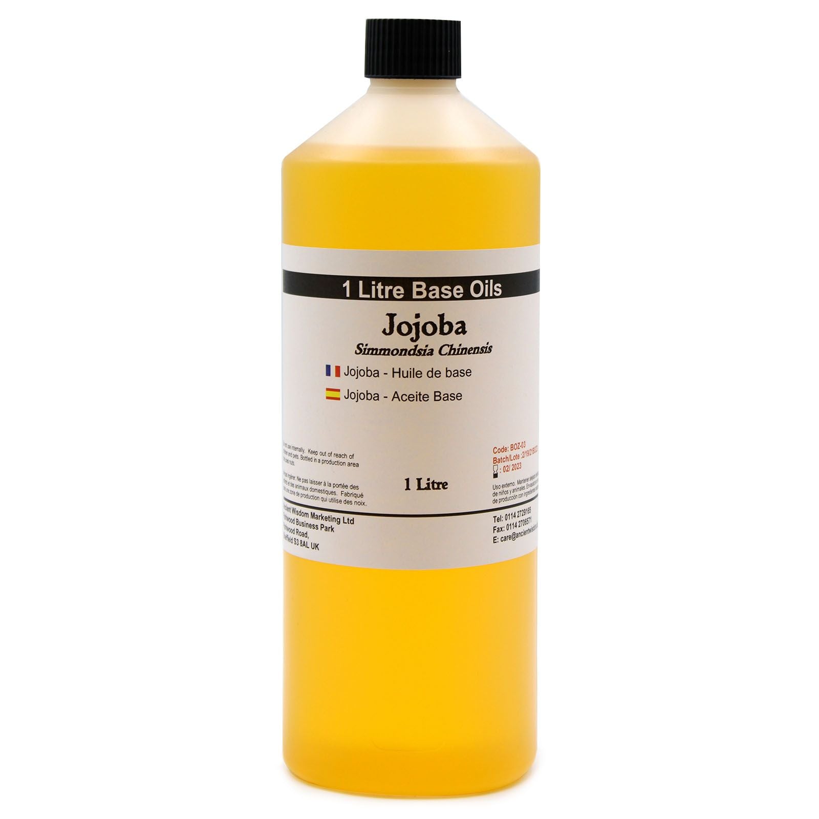 Alt Tag: Natural Peach Kernel Base Oil – 1 Litre 1 litro aceite base para cuidado de la piel, botella con tapa negra y etiqueta frontal