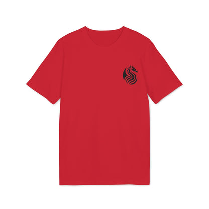 Joven Dragon Premium Unisex T-Shirt camiseta unisex roja con logo de dragón negro en el pecho, vista frontal
