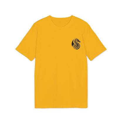 Joven Dragon Premium Unisex T-Shirt camiseta unisex amarilla con logo de dragón negro en el pecho, vista frontal