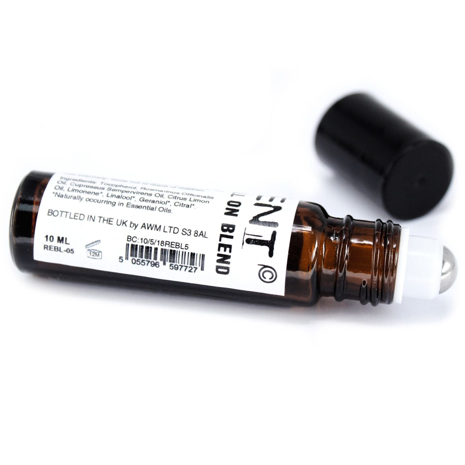 Alt Tag: Just Chill Roll-On Essential Oil Blend – 10ML bottle with rollerball applicator, amber glass and black cap on white background