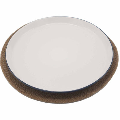 Jute & Cotton Natural Placemat – 30CM circular placemat with natural jute border under a white plate, rustic table decor