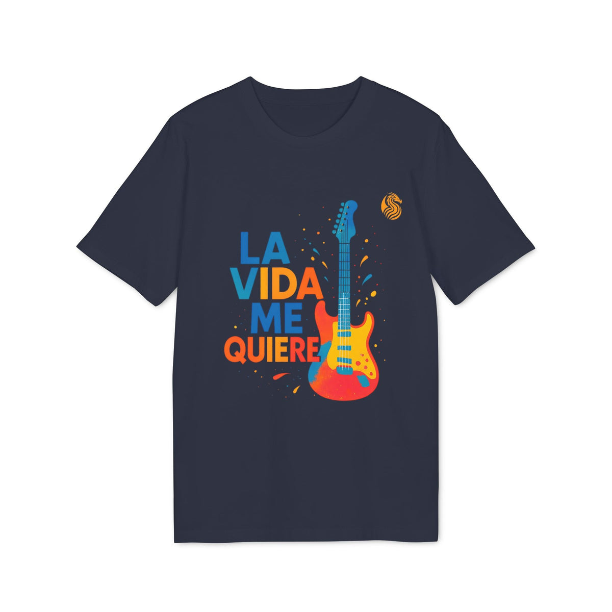 La Vida Me Quiere Electric Guitarr Drix Camiseta Premium Unisex azul marino con diseño de guitarra eléctrica y texto La Vida Me Quiere
