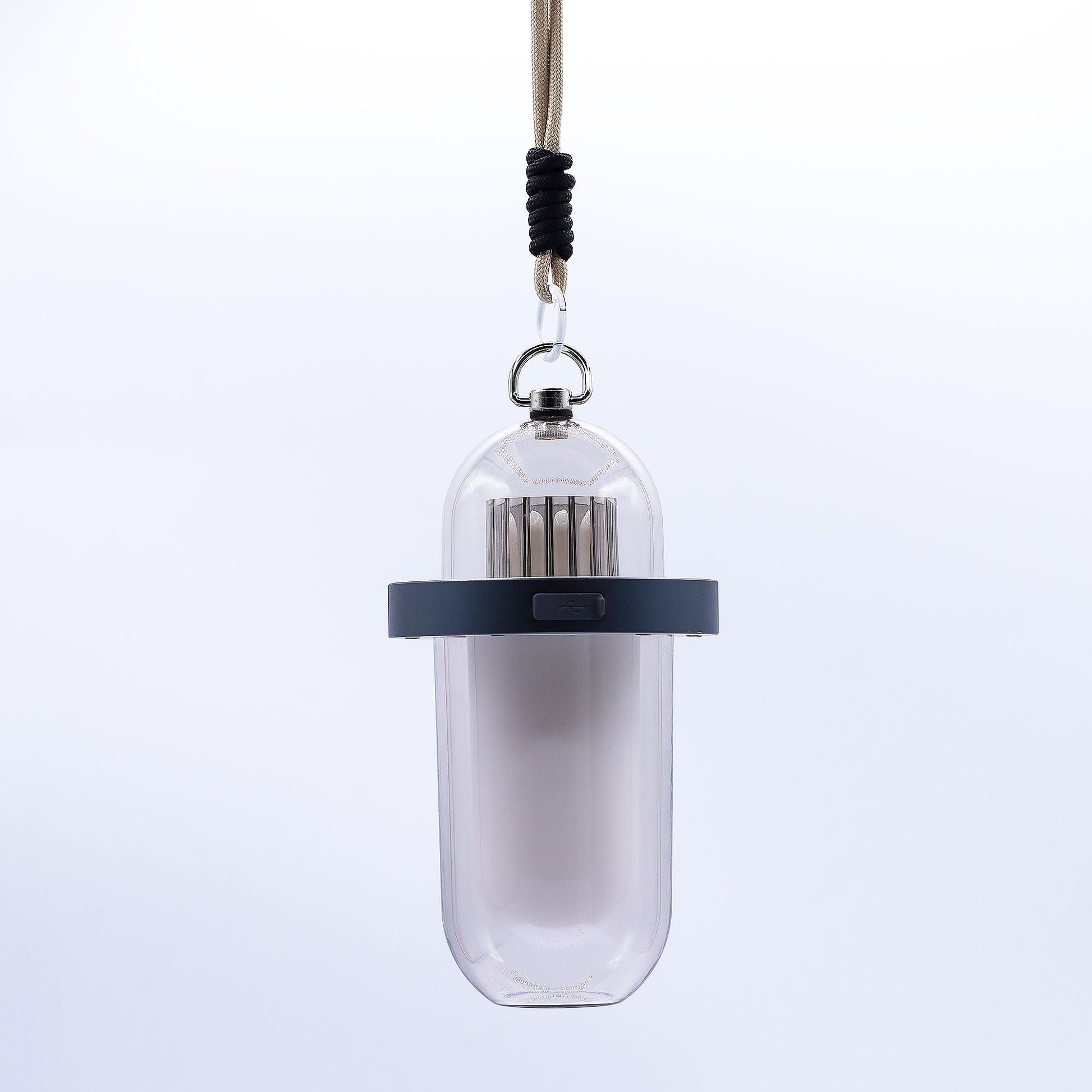 Kunststoff-Lampe mit Flammeneffekt – Weiß, per USB‑C wiederaufladbar, Hängelampe mit Seil, weiße Lampe mit Flammeneffekt und mehrfarbigem Licht