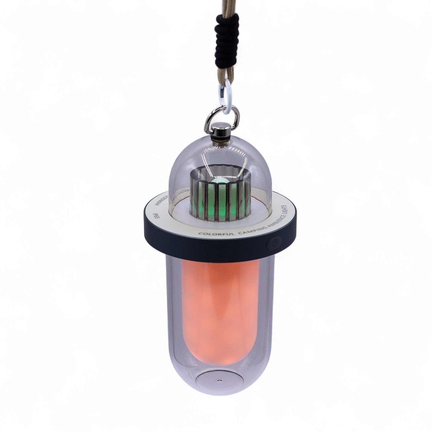 Alt-Tag: Lampe mit Flammeneffekt aus Kunststoff – weiße, per USB‑C wiederaufladbare Hängelaterne mit Flammeneffekt-Glow und mehrfarbigem LED-Licht