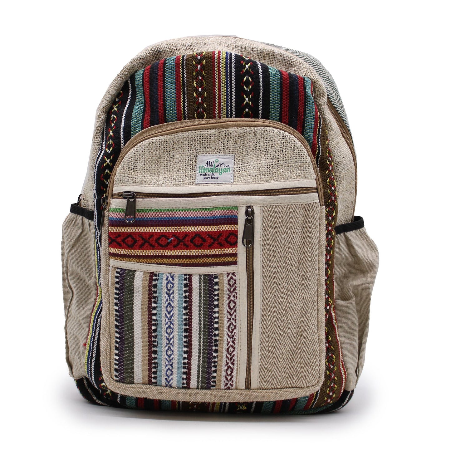 Large Hemp Backpack – Straight Zips Style handmade in Kathmandu Nepal, Himalayan hemp and cotton backpack with straight zips, 45x30x10 cm