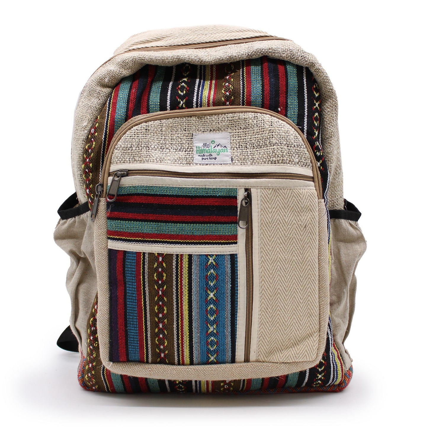 Alt Tag: Large Hemp Backpack – Straight Zips Style handmade Kathmandu Nepal, Himalayan hemp and cotton backpack with straight zips