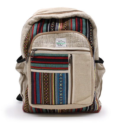 Alt Tag: Large Hemp Backpack – Straight Zips Style handmade Kathmandu Nepal, Himalayan hemp and cotton backpack with straight zips