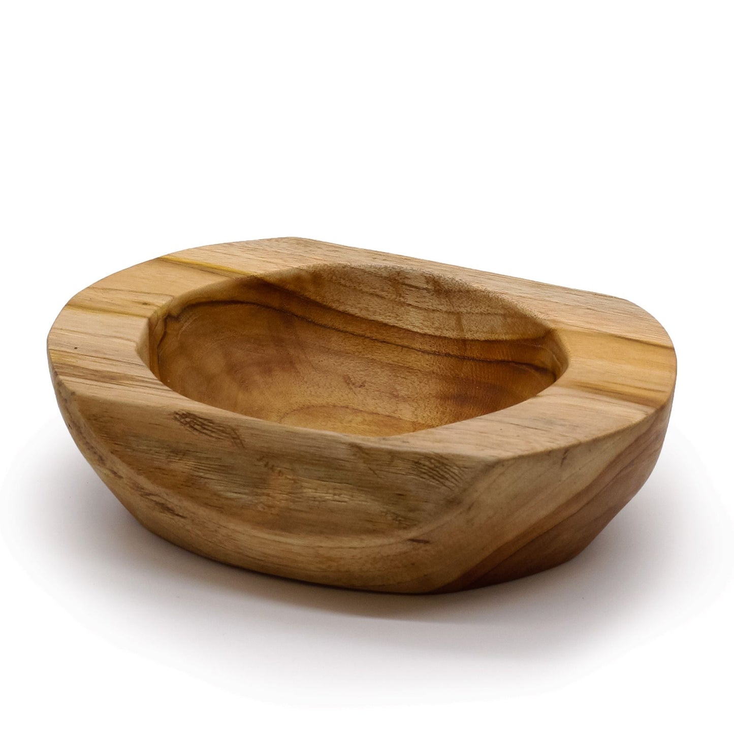 Alt-tag: Stor teakträskål i naturlig form – 25 × 7 CM, handgjord massiv teakträskål med organisk, naturlig form och synlig träådring