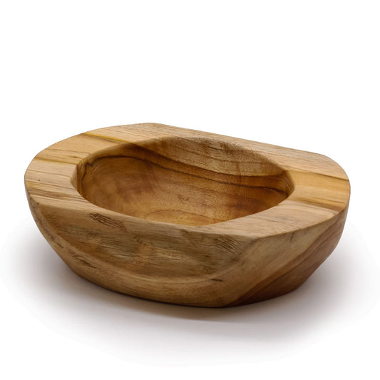 Alt Tag: Large Natural Shape Teakwood Bowl – 25 × 7 CM, handcrafted solid teakwood bowl with organic natural shape and visible wood grain