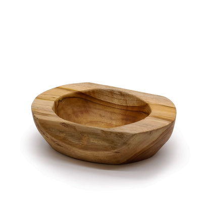 Stor teakskål i naturlig form – 25 × 7 CM, handgjord skål i massiv teak med organisk form och naturlig ådring, rustik finish