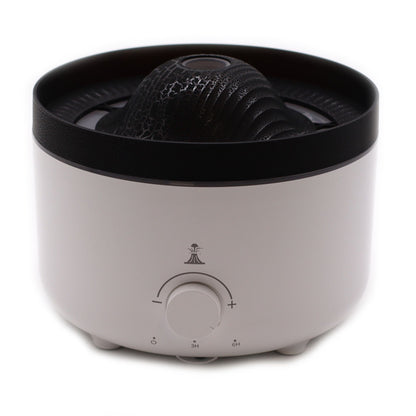 Alt Tag: Large Volcano Effect Aroma Diffuser (Plug) – Two Colours in white, plug-in essential oil diffuser with volcano-style mist outlet and dial control