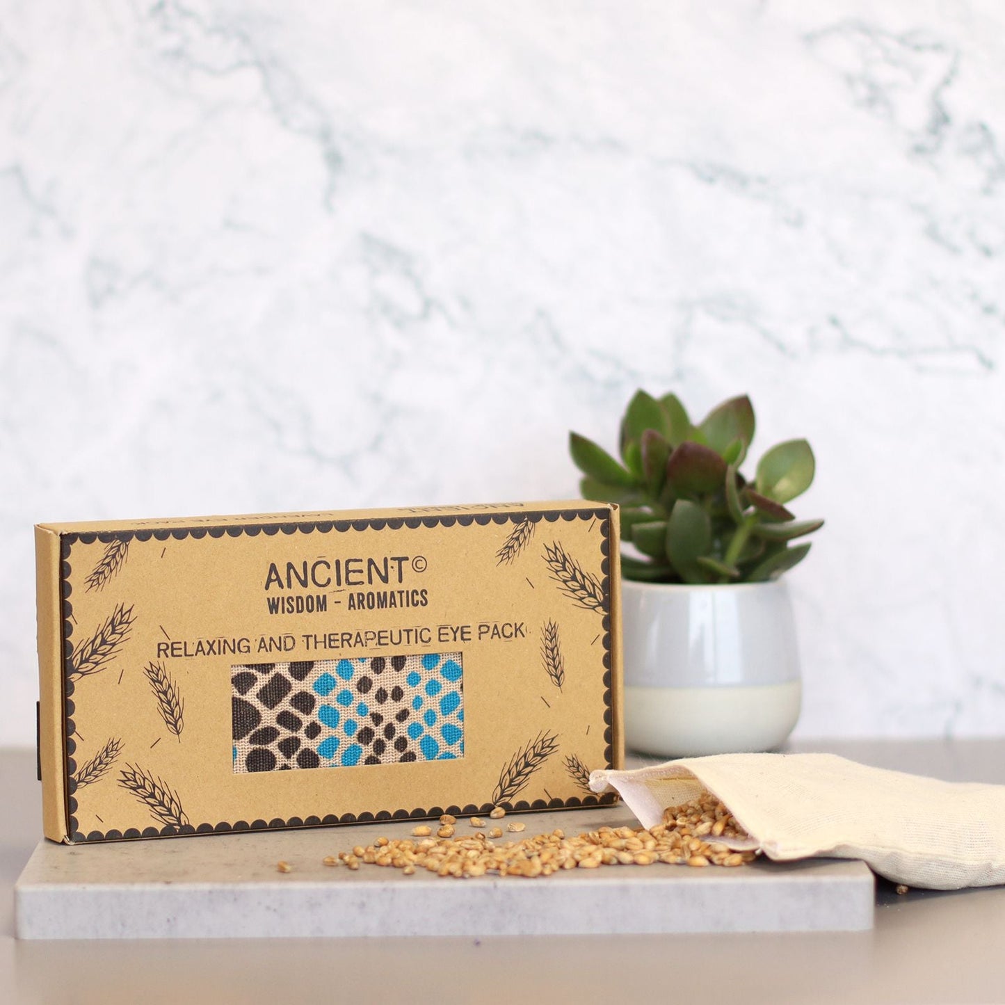 Alt Tag: Lavender Natural Cotton & Juco Eye Pillow in Gift Box – Blue Viper boxed eye pillow with cotton front, juco backing, lavender and flaxseed