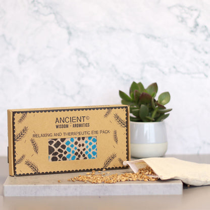 Alt Tag: Lavender Natural Cotton & Juco Eye Pillow in Gift Box – Blue Viper boxed eye pillow with cotton front, juco backing, lavender and flaxseed