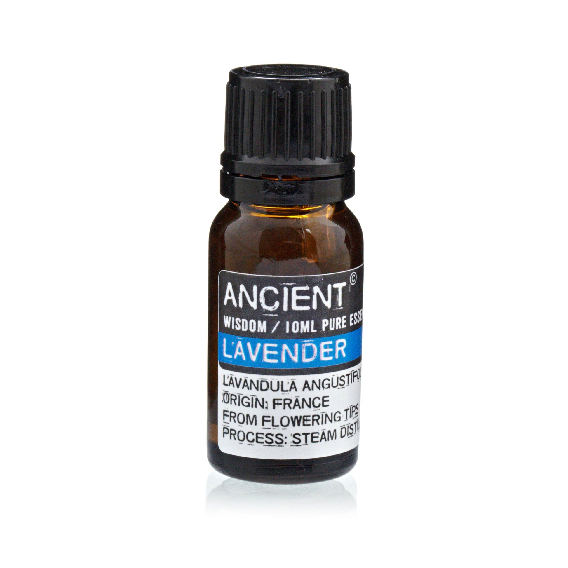 Set med eteriska oljor av lavendel, tea tree och rosmarin – 10 ml vardera, flaska med eterisk lavendelolja 10 ml i bärnstensfärgad flaska