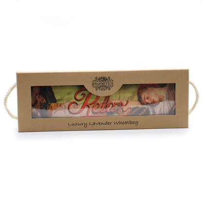 Lavender Essential Oil Wheat Bag – 40x12.5 CM in gift box, luxury lavender wheat bag with rope handles and window display