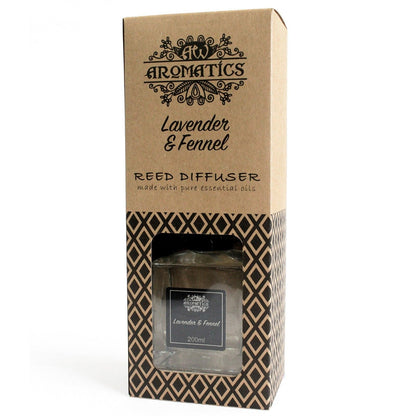 Alt-Tag: Lavendel- & Fenchel-Ätherisches-Öl-Diffusor – 200 ml Reed-Diffusor in Aromatics-Box, reine ätherische Öle, 200-ml-Flasche