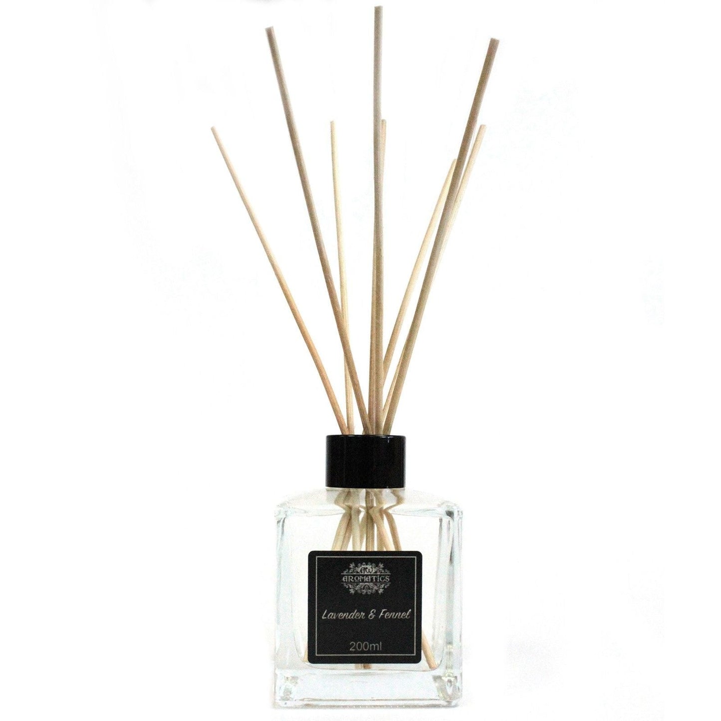 Alt-Tag: Ätherischer Öl-Diffusor „Lavender & Fennel“ – 200ML Raumduft mit Rattanstäbchen in klarer Glasflasche mit natürlichen Rattanstäbchen, 200ml