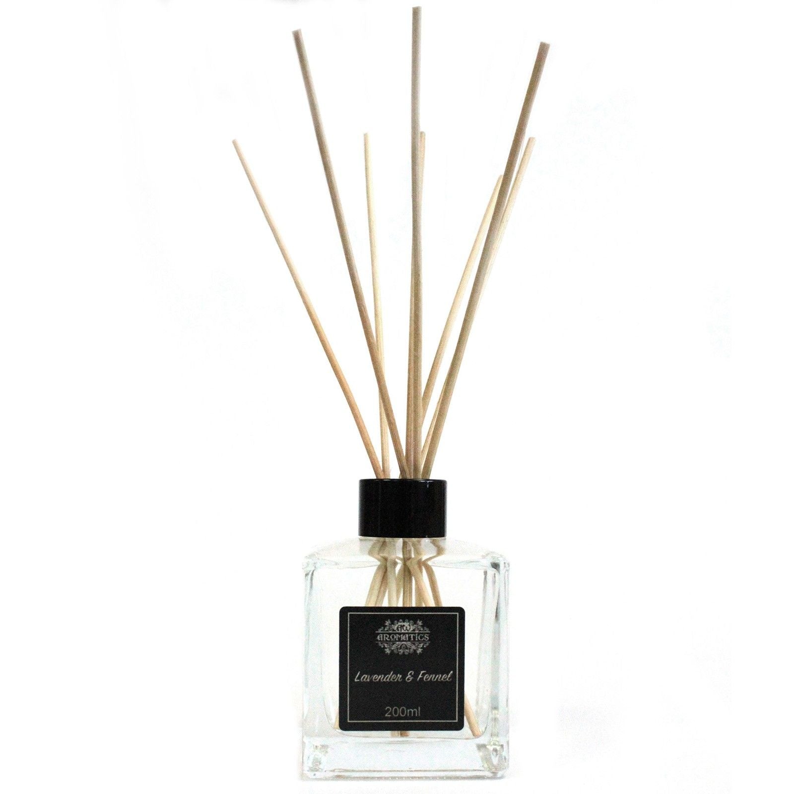 Alt-Tag: Ätherischer Öl-Diffusor „Lavender & Fennel“ – 200ML Raumduft mit Rattanstäbchen in klarer Glasflasche mit natürlichen Rattanstäbchen, 200ml