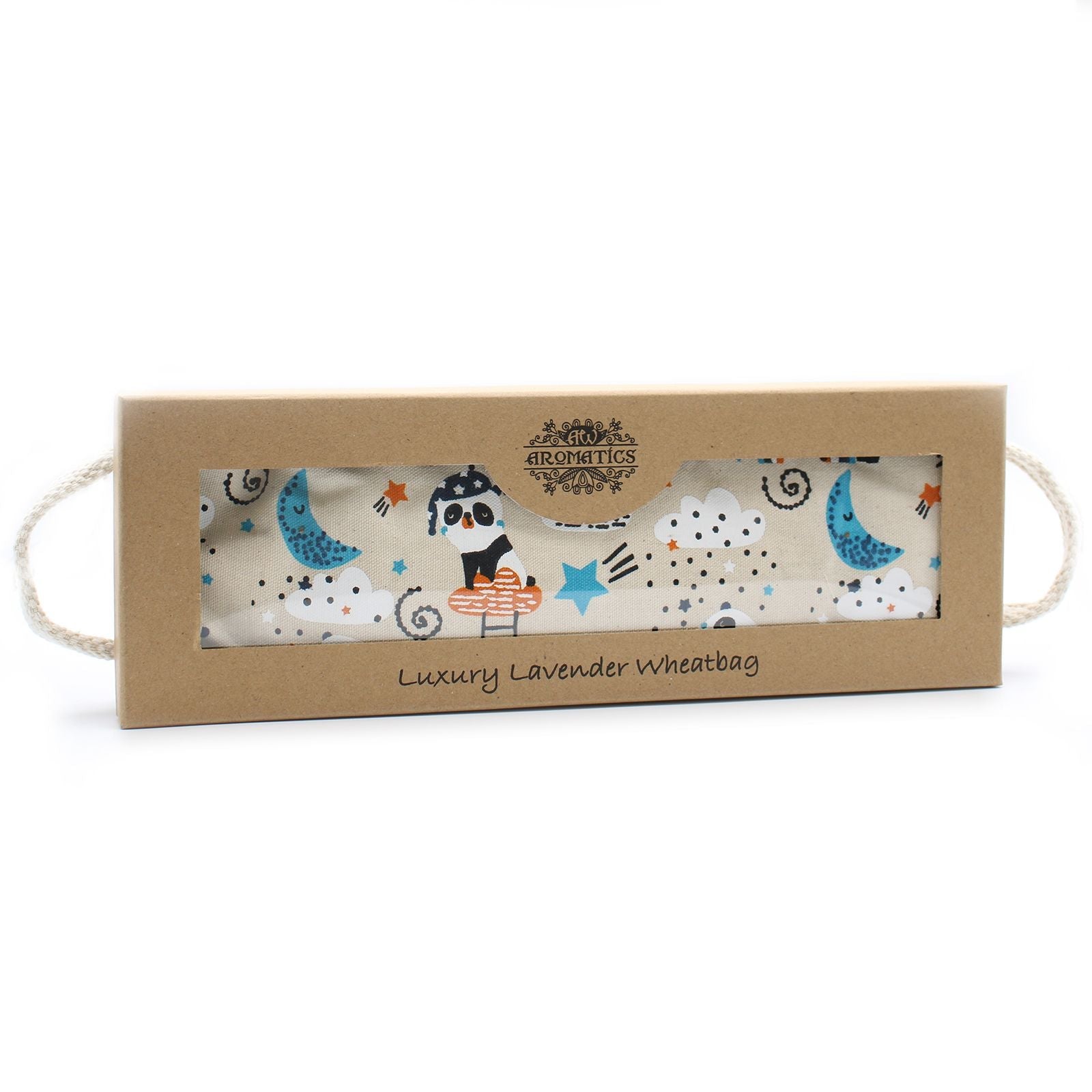 Lavender Luxury Wheat Bag – 40x12.5x4.5 CM in gift box, printed cotton wheat bag with lavender essential oil, cloud and moon design
